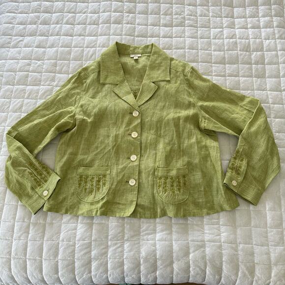 J JILL Womens Jacket MP Linen Embroidered Detail Spring Lagenlook Casual Preppy - Picture 2 of 13